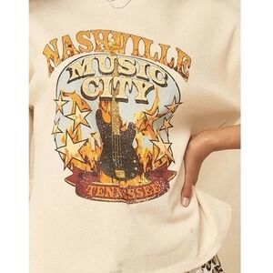Vintage Canvas S Oversized Nashville Thermal Music City Cotton Graphic Tee Top